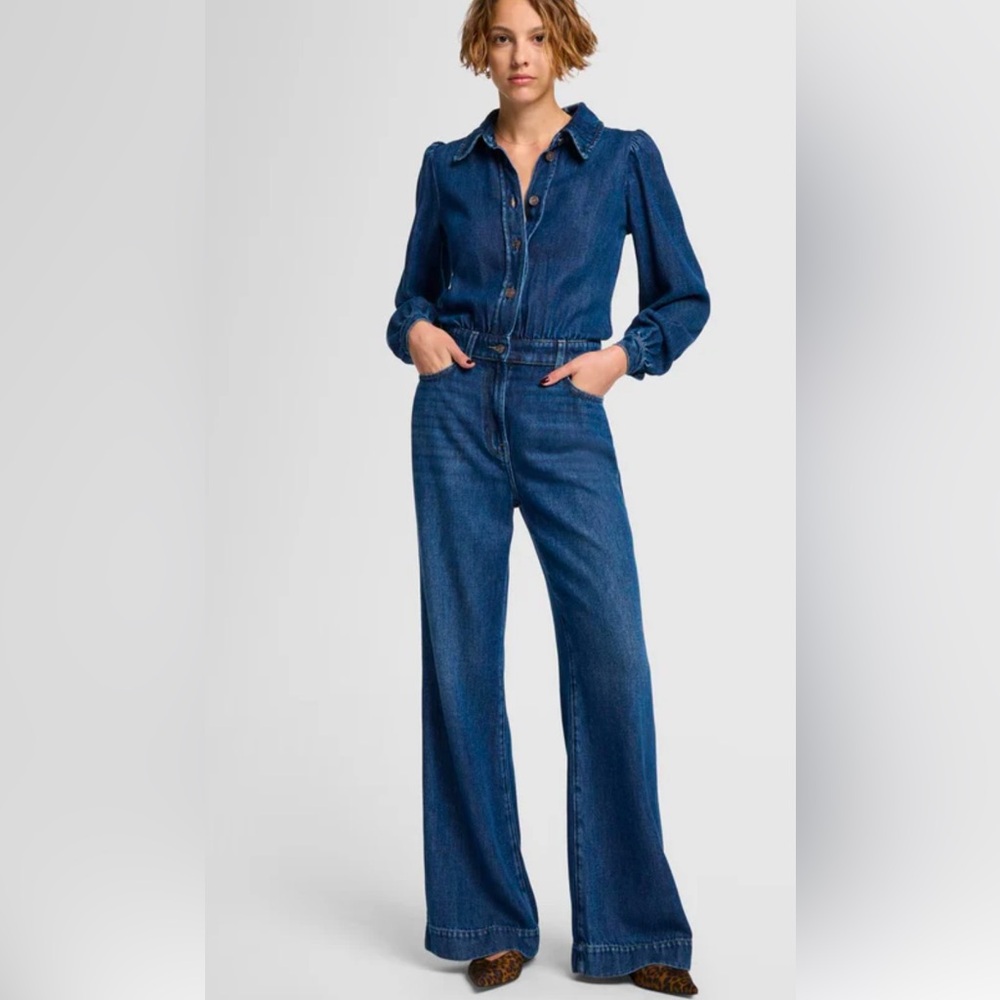 DENIM LUSTRE TAILORED JUMPSUIT MEDIUM